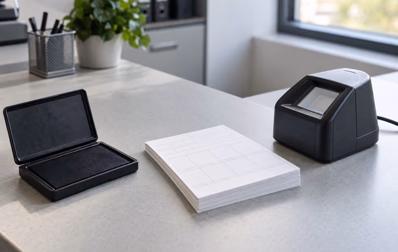 Xfingerprints fingerprint ink pads shown in their protective cases