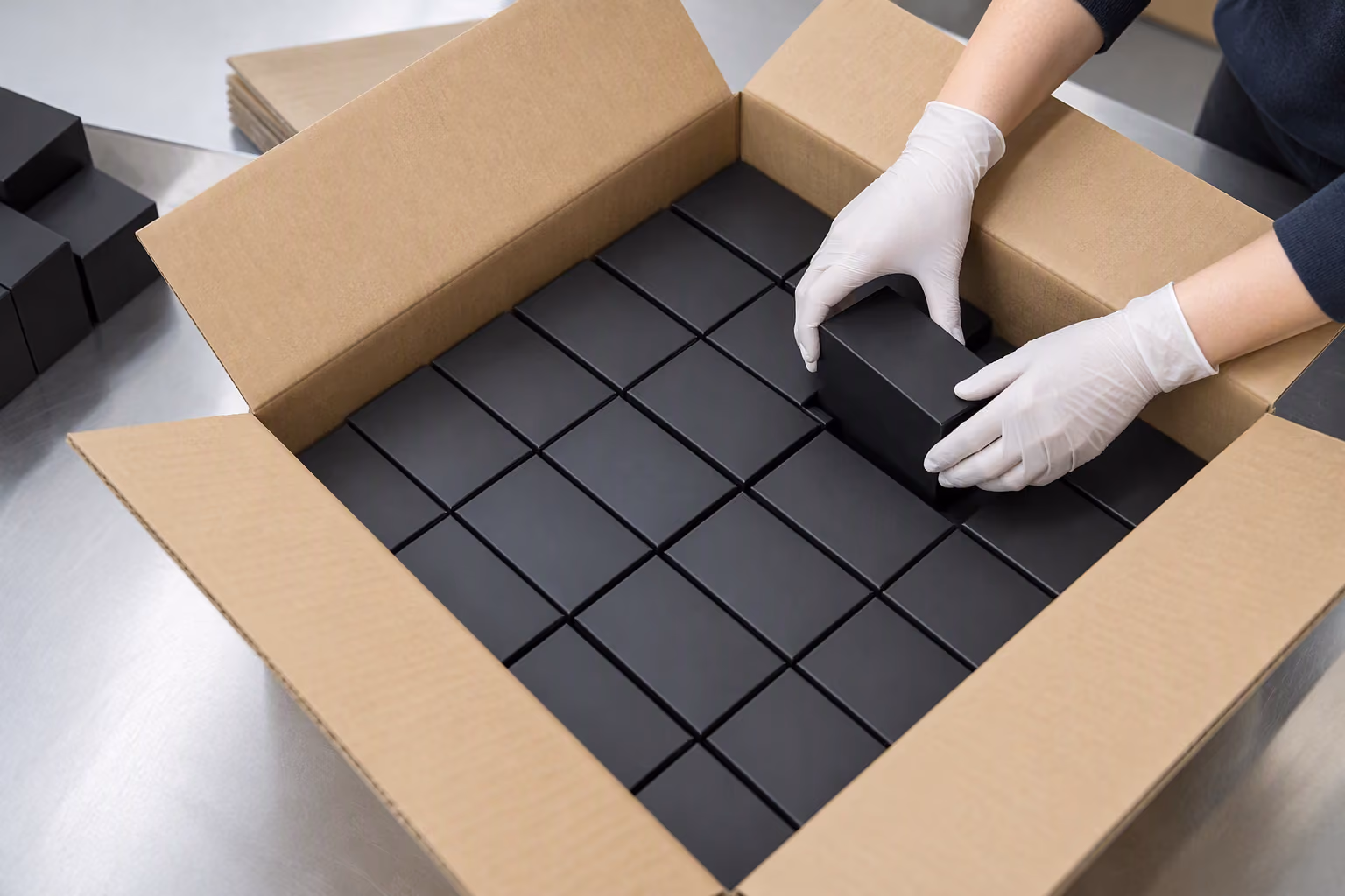 Fingerprint ink pads being packed for institutional supply