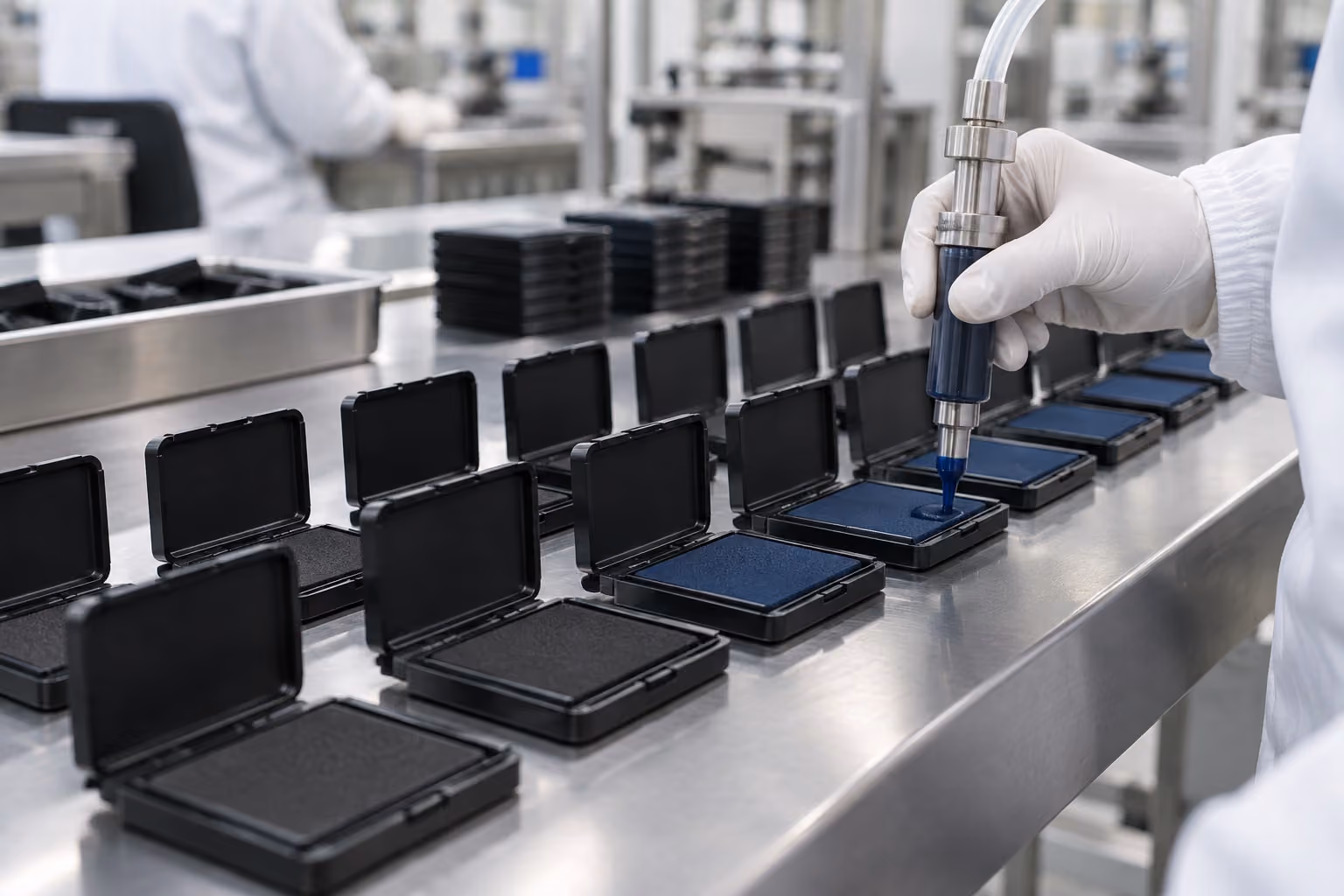 Xfingerprints production line filling fingerprint ink pads