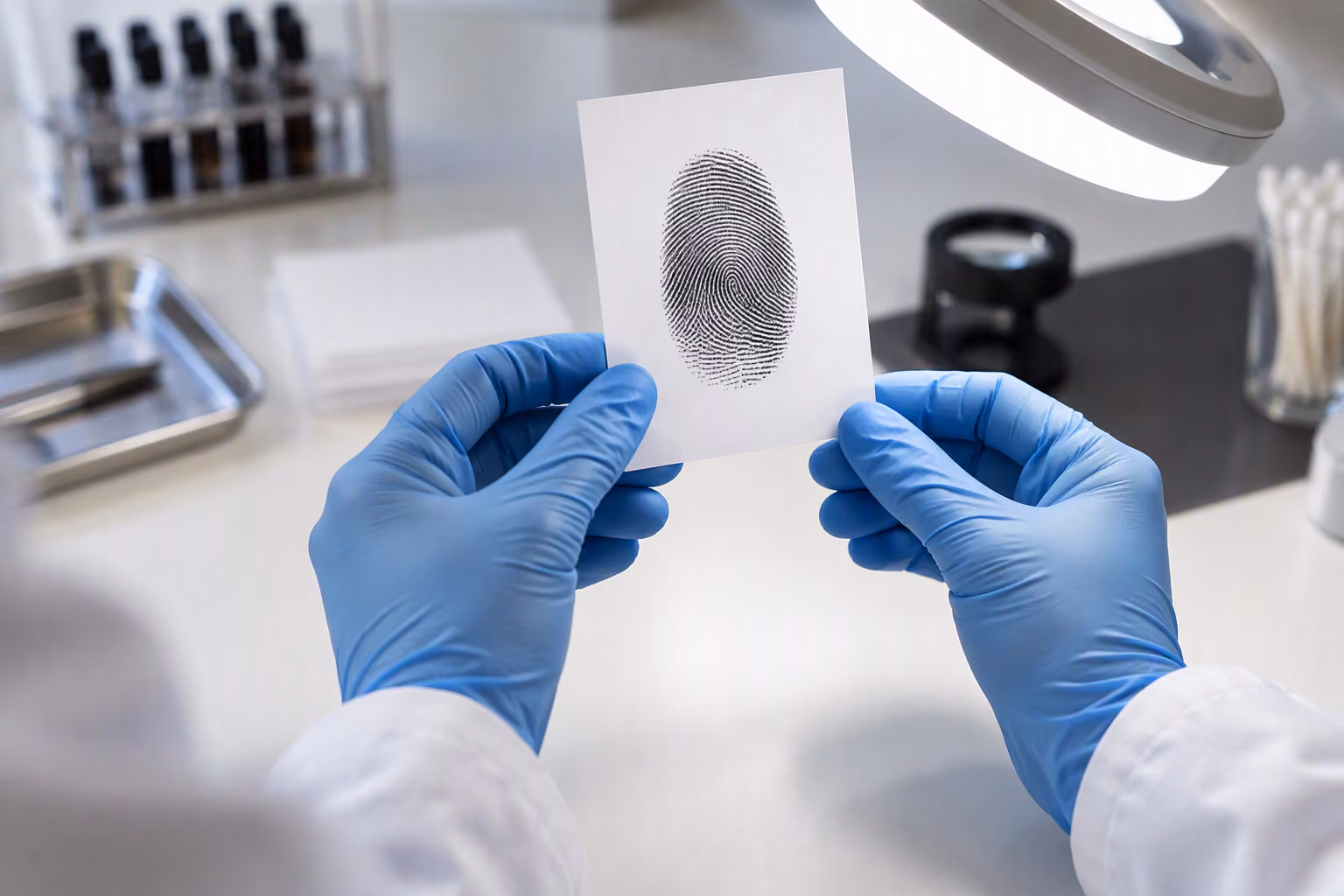 Quality-control station checking fingerprint ink pad impressions