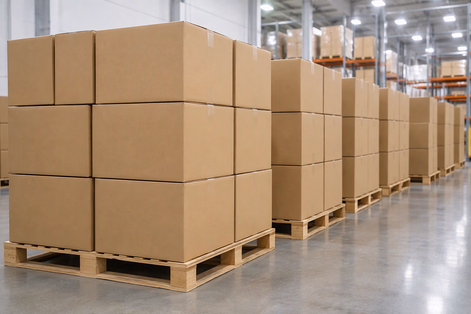 Cartons of fingerprint ink pads staged for wholesale shipment